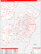 St. Louis County Wall Map Red Line Style